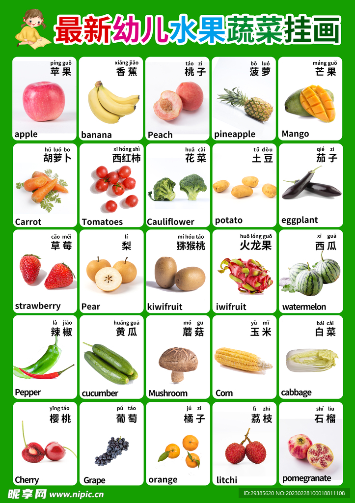 幼儿园水果蔬菜挂画