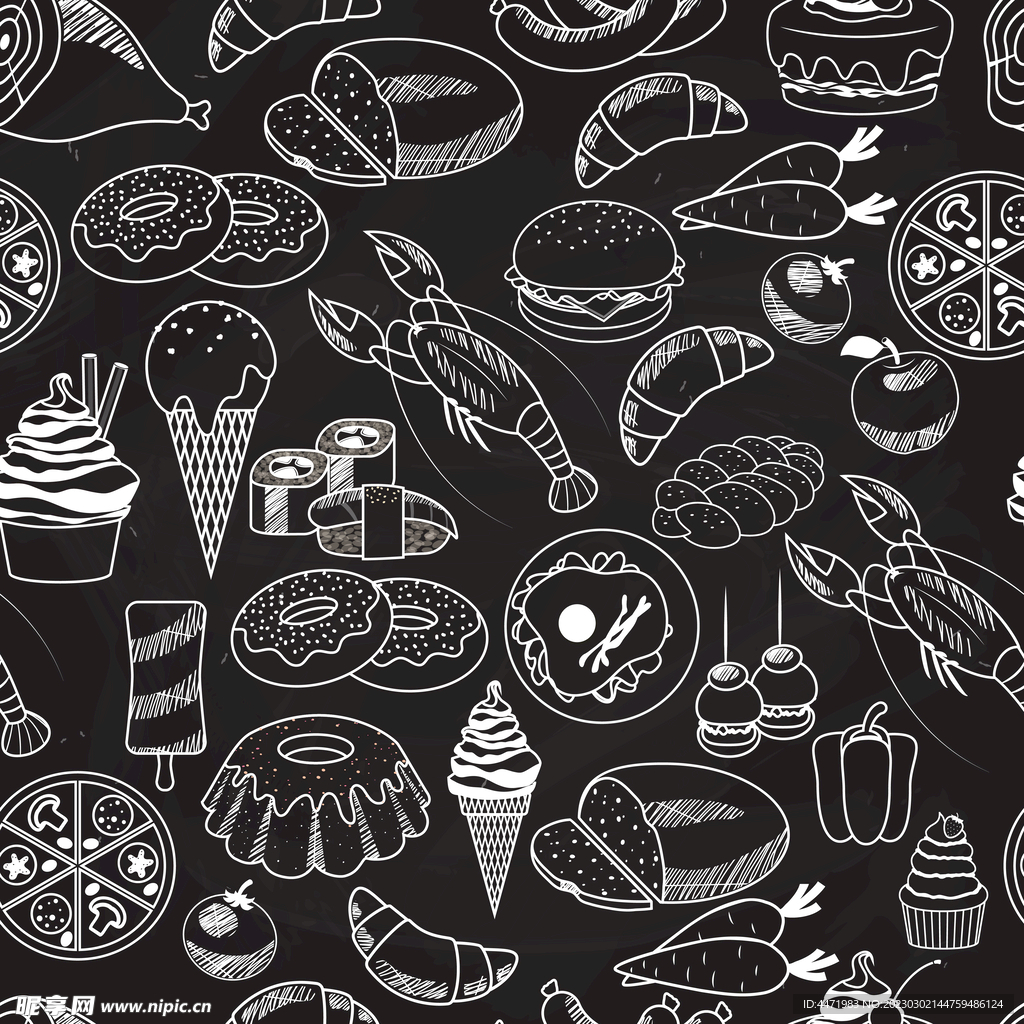 手绘美食黑板背景 