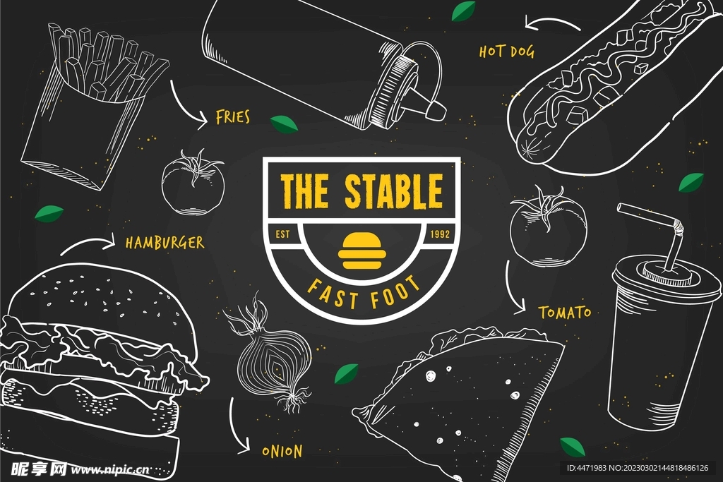手绘汉堡店背景