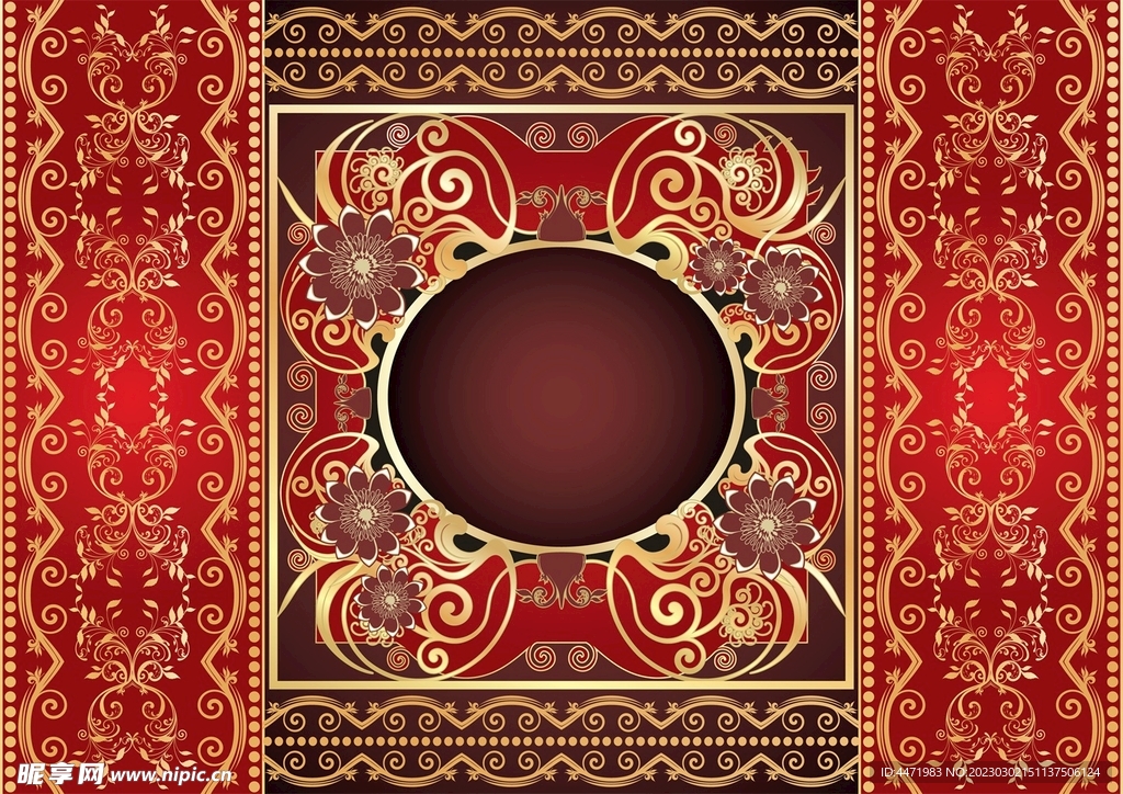 红色欧式华丽花纹 