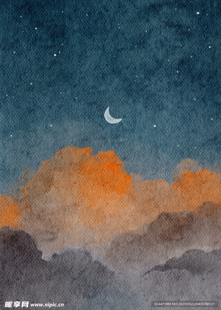 水彩月夜 
