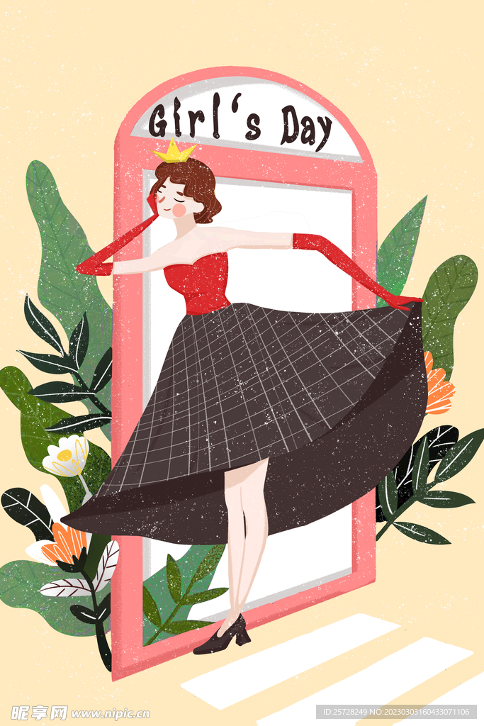 清新唯美女生节女神节女孩插画
