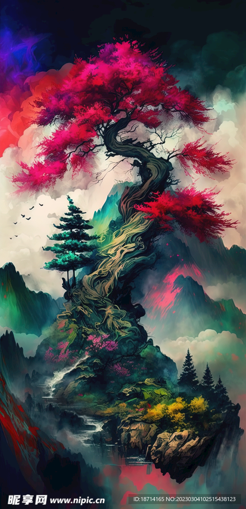 水彩迷幻山水画