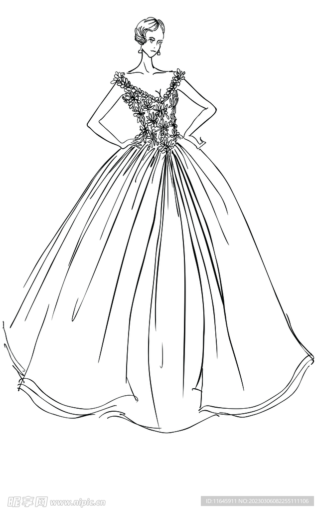 临摹手绘婚纱线稿