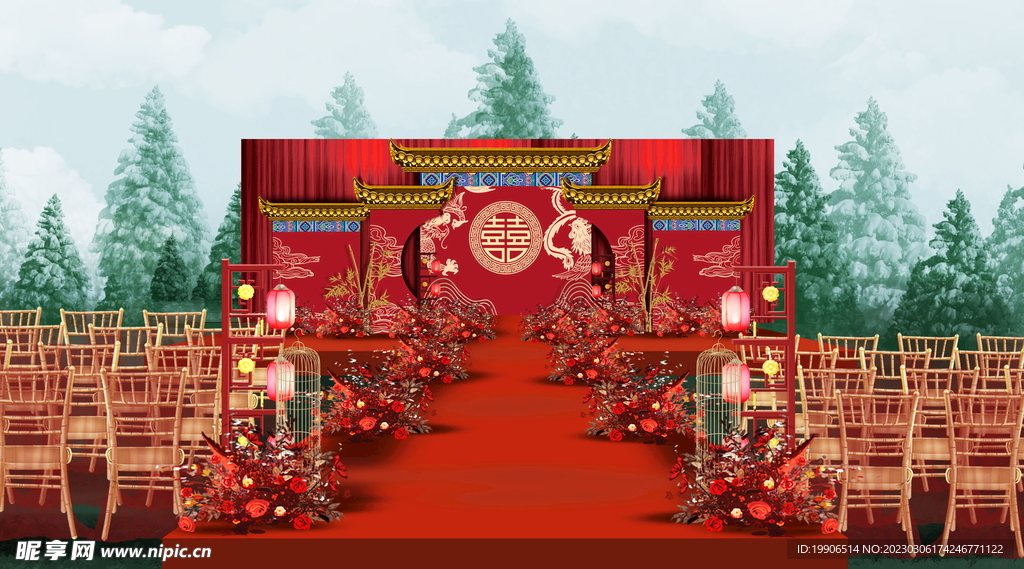 户外中式婚礼效果图