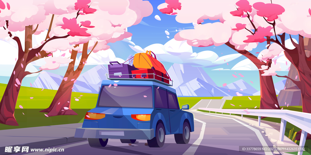 矢量樱花 公路汽车