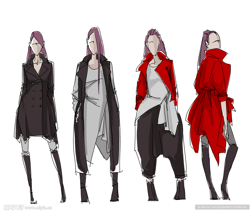 手绘时装画草图