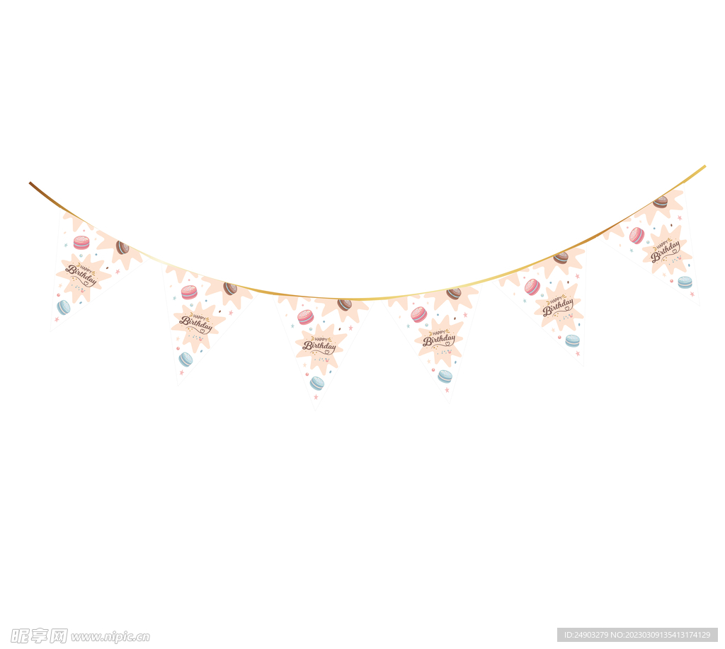 马卡龙生日快乐三角旗