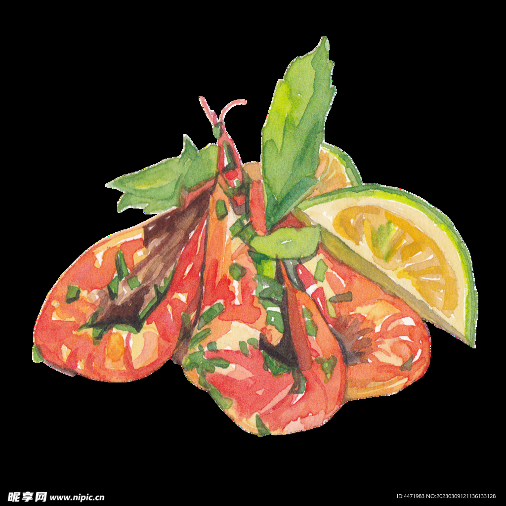 手绘柠檬虾