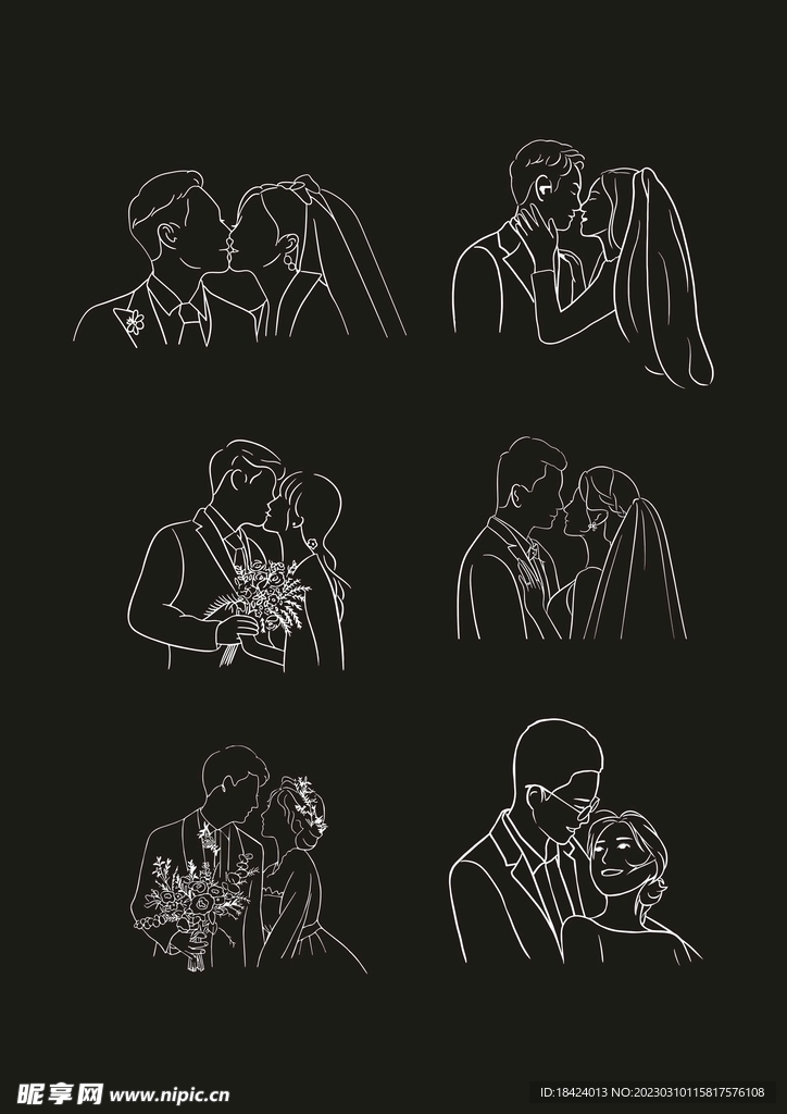 婚礼线条矢量图