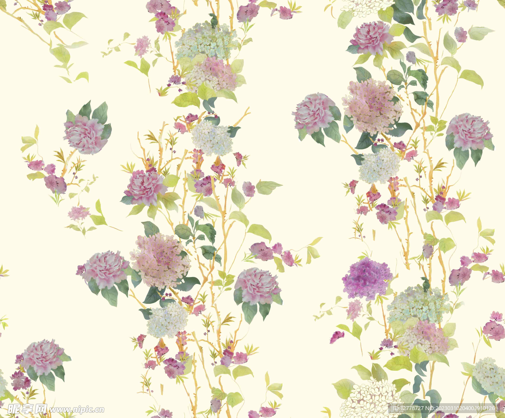 水彩花 手绘花 线条花 绣球花