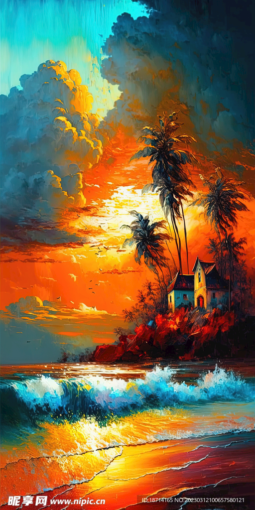 热带海滨风景油画