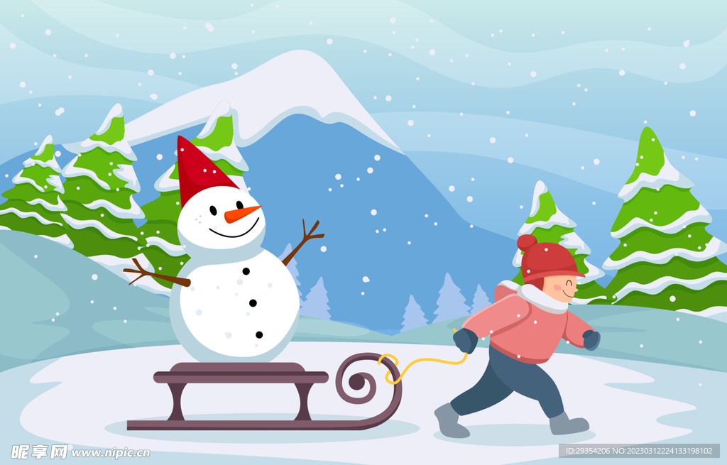 卡通雪山插画图片