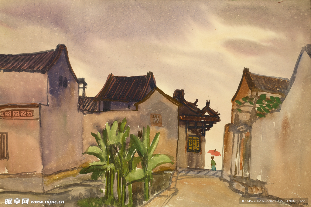 水彩画 古典房屋