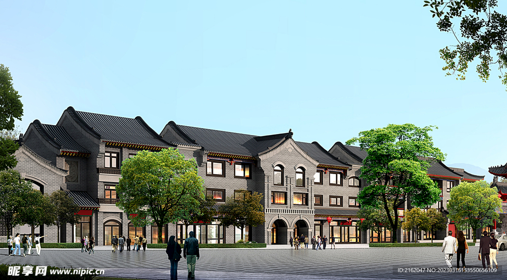 仿古餐饮街效果图