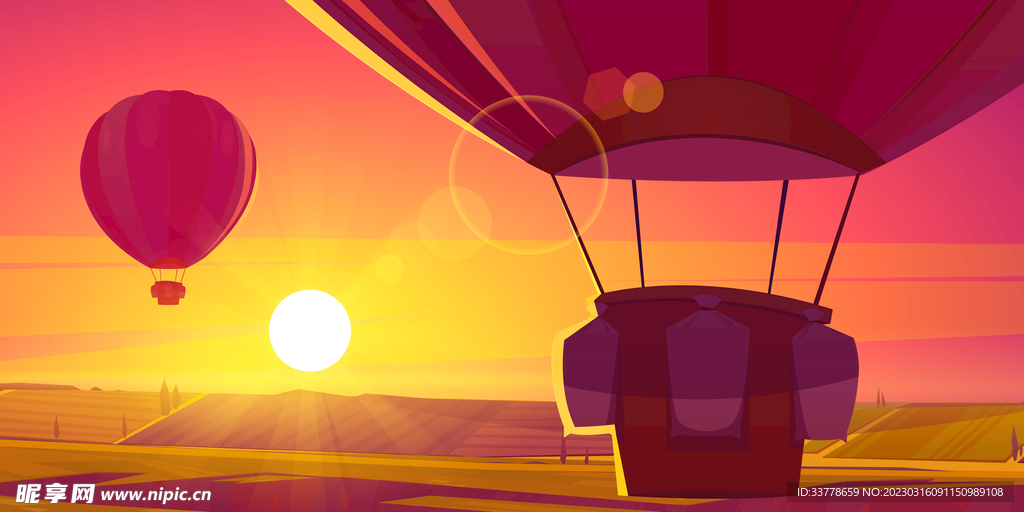 矢量黄昏 热气球