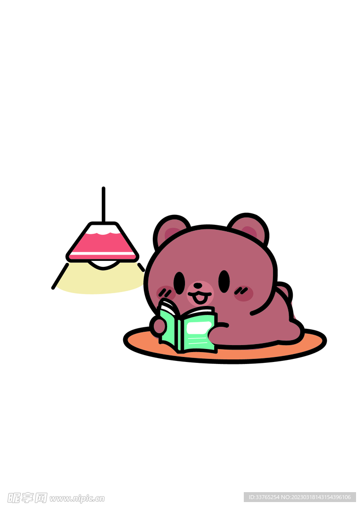 手绘简笔小熊看书