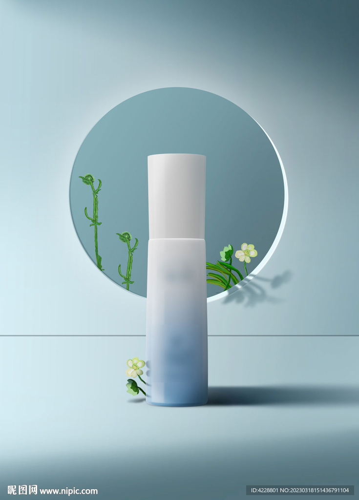 蓝色背景化妆品场景分层