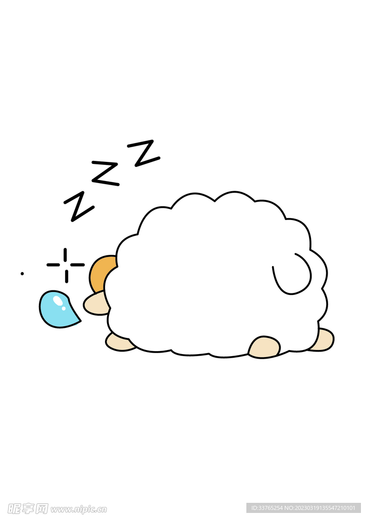 手绘趴着的小羊