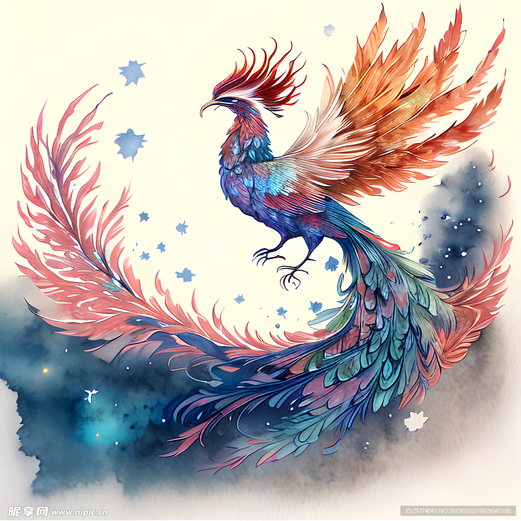 水彩凤凰