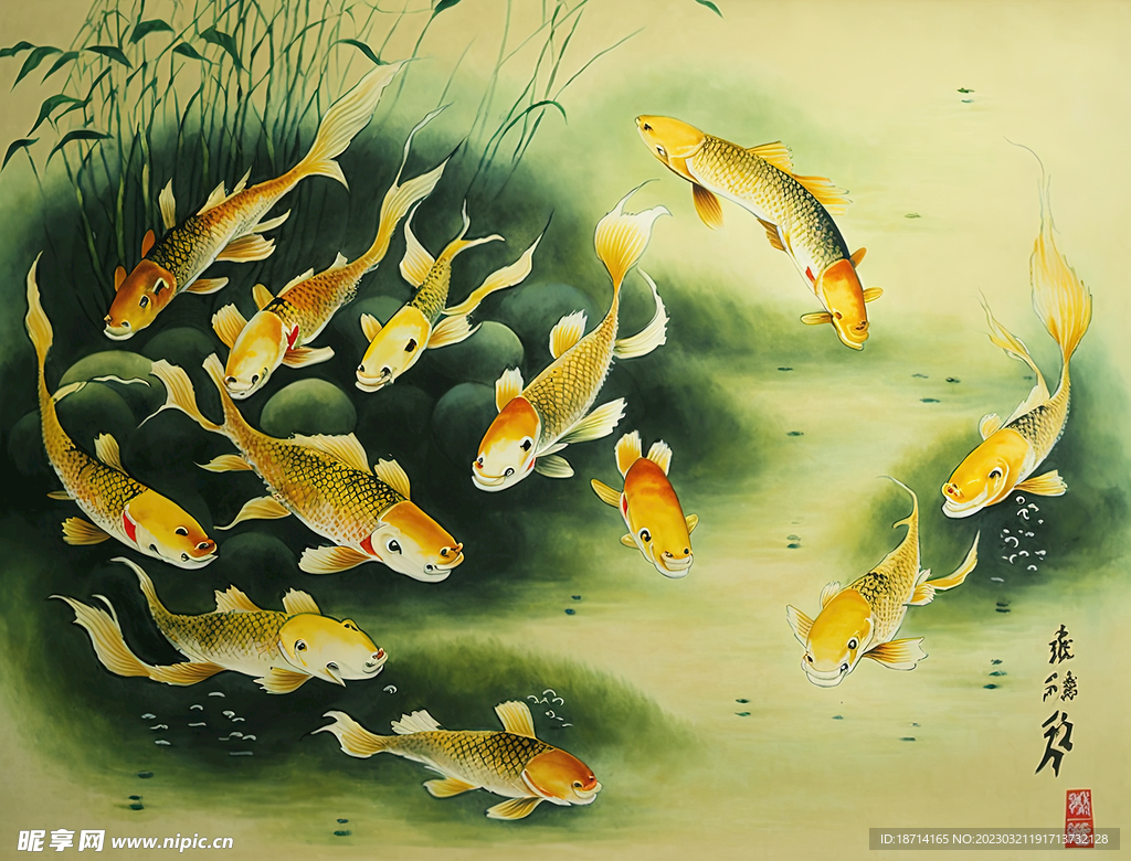 国画鱼塘