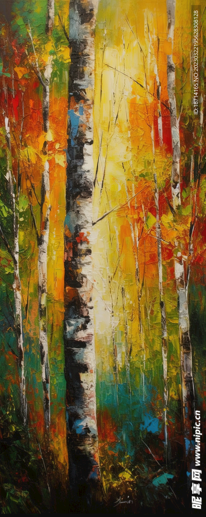 油画白桦林