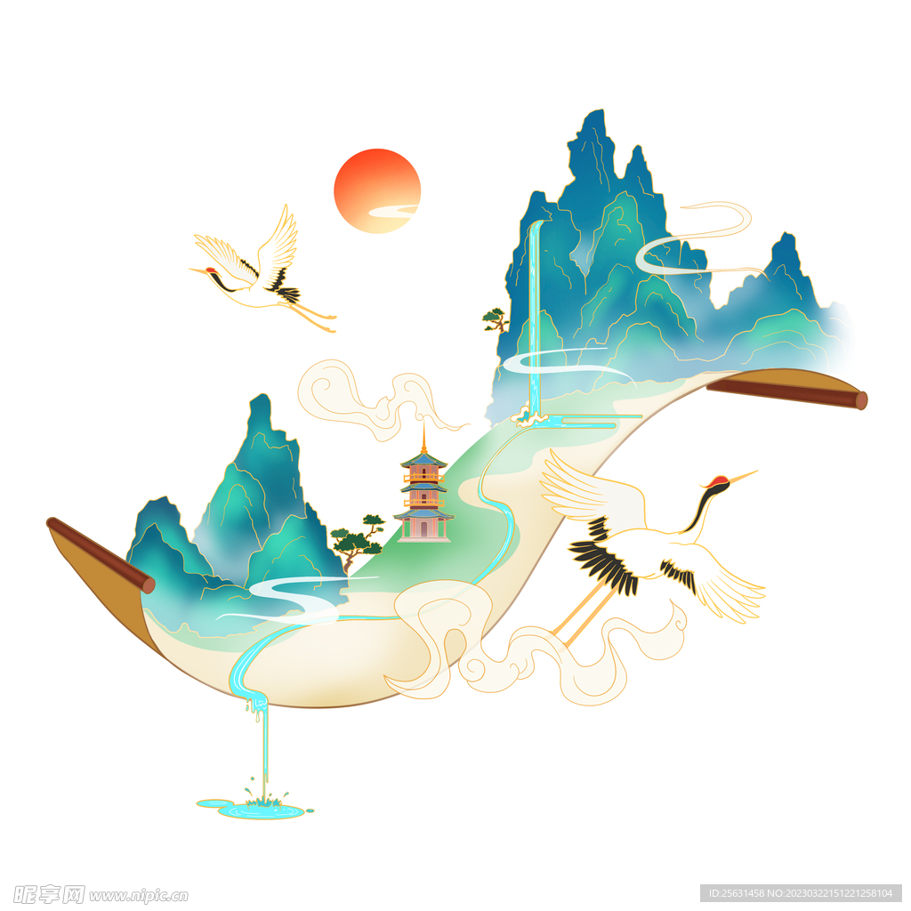 国潮仙鹤素材