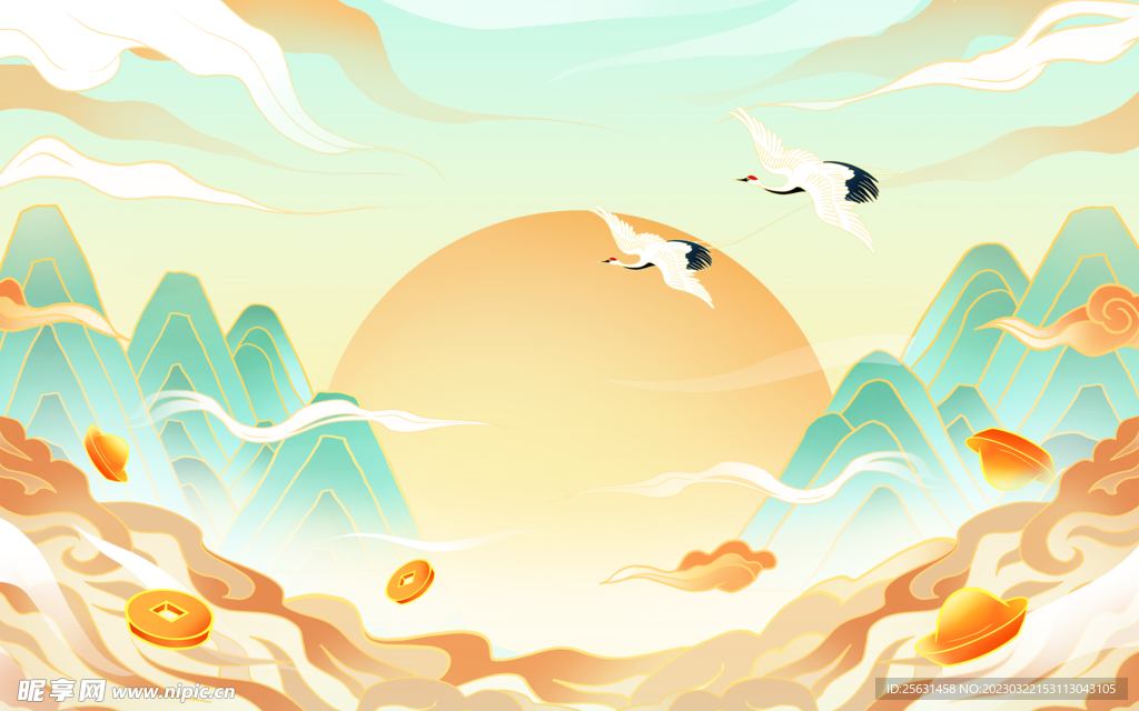 国潮山水画背景