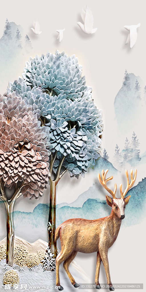  客厅背景墙  鹿