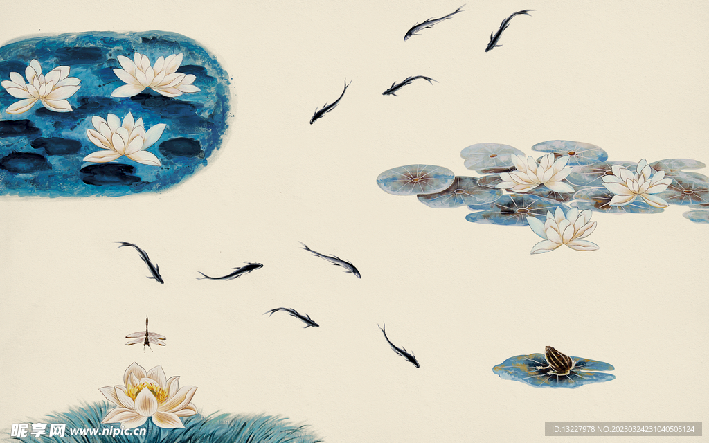 荷花 古风 鱼群