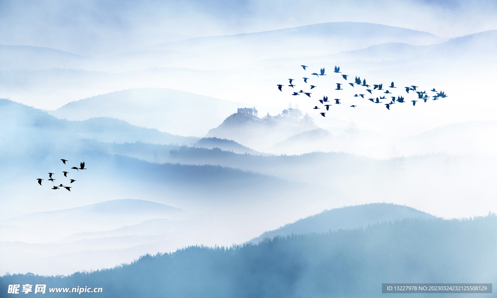 水墨 蓝色 云层背景