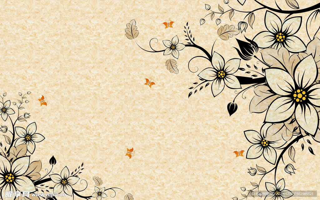 日韩风电视背景墙花纹