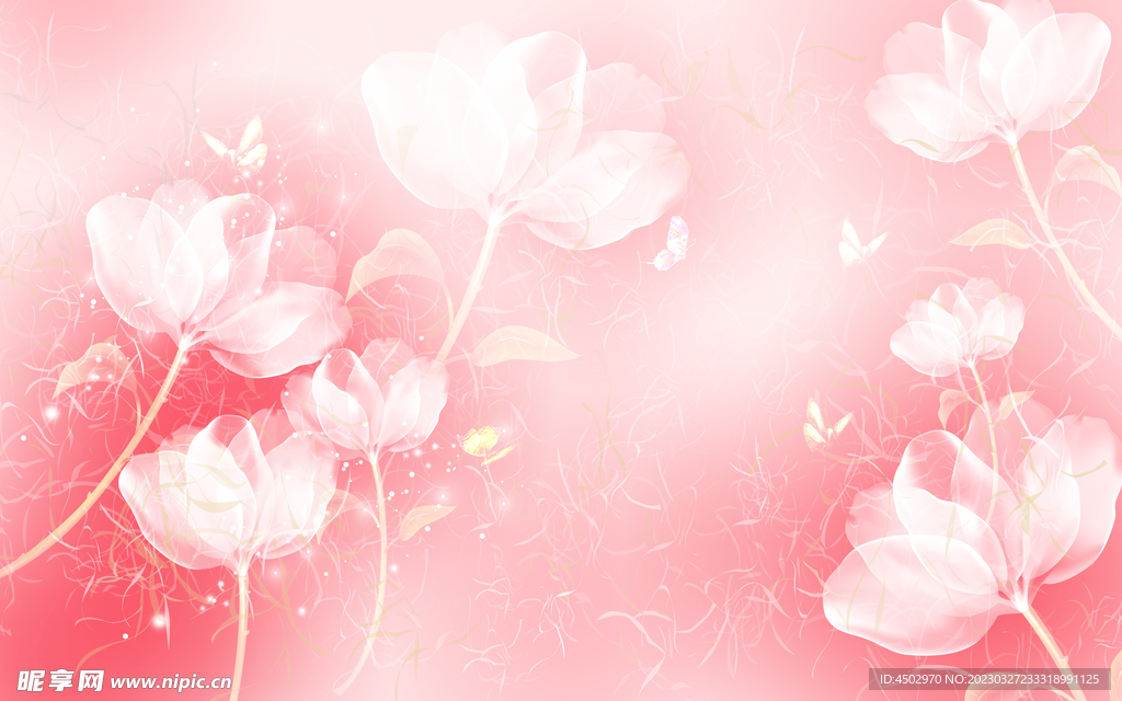 粉色花电视背景墙