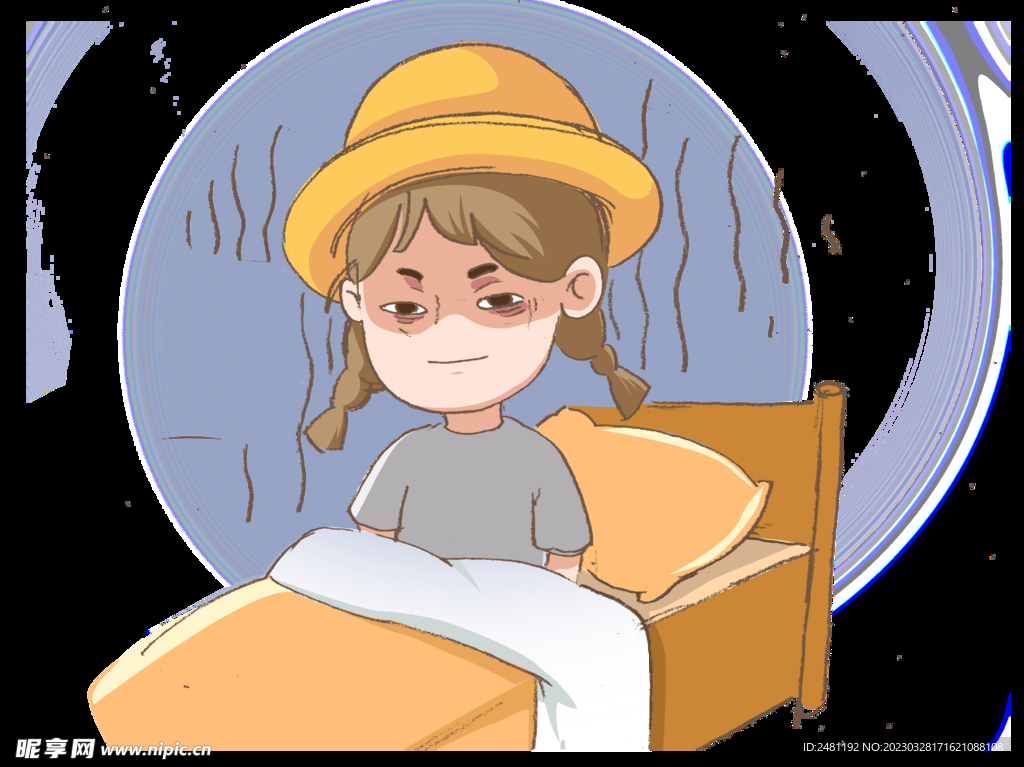 手绘犯困小女孩