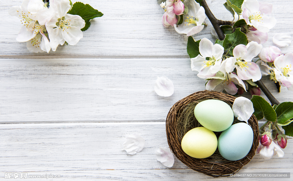 粉花和彩蛋背景图