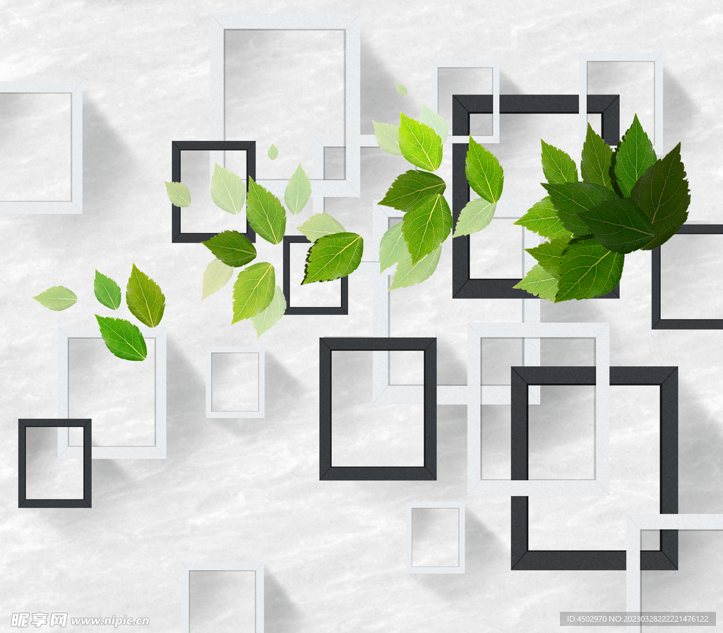 方块绿叶日韩风墙绘