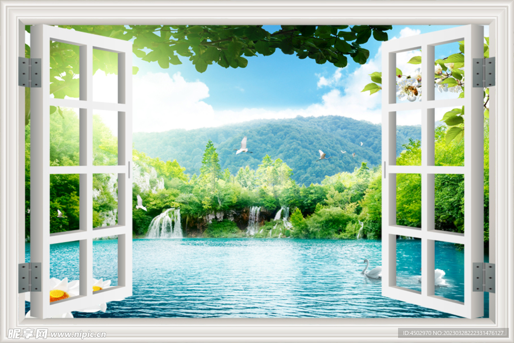 窗外风景墙绘背景素材