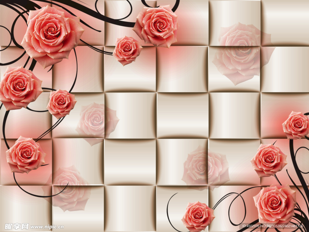 玫瑰方格背景墙素材