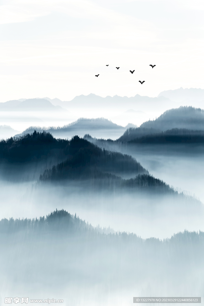 水墨山水风景小船