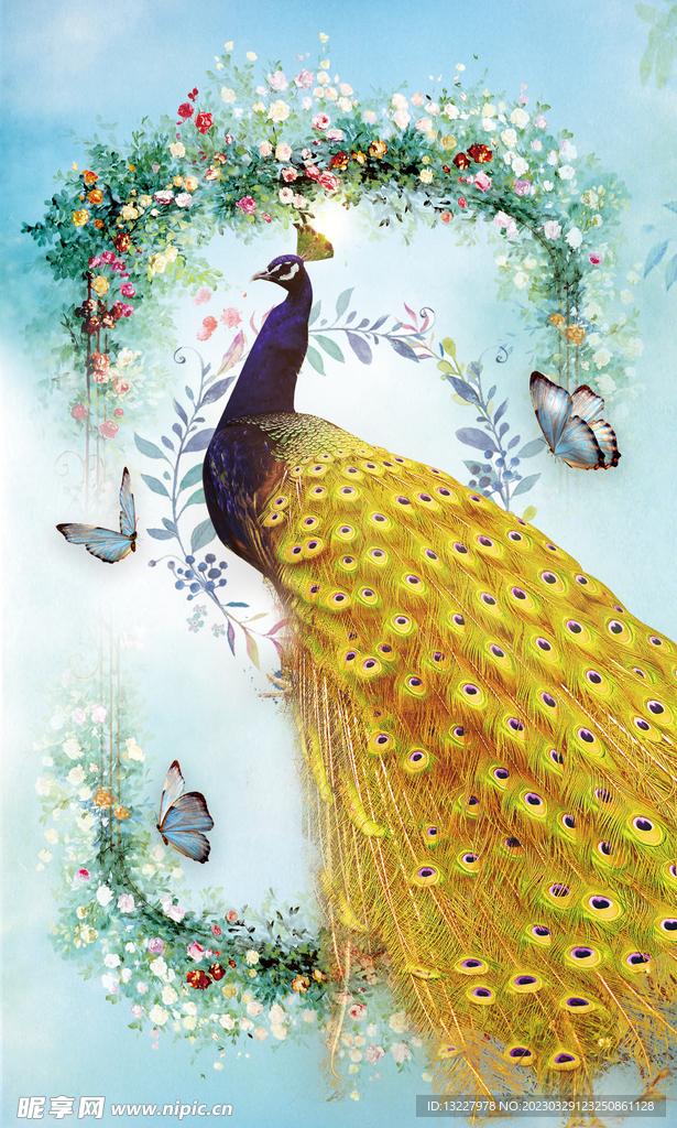 简约装饰画 金色孔雀