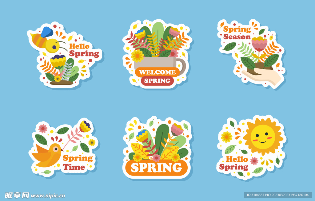 你好春天标签图片