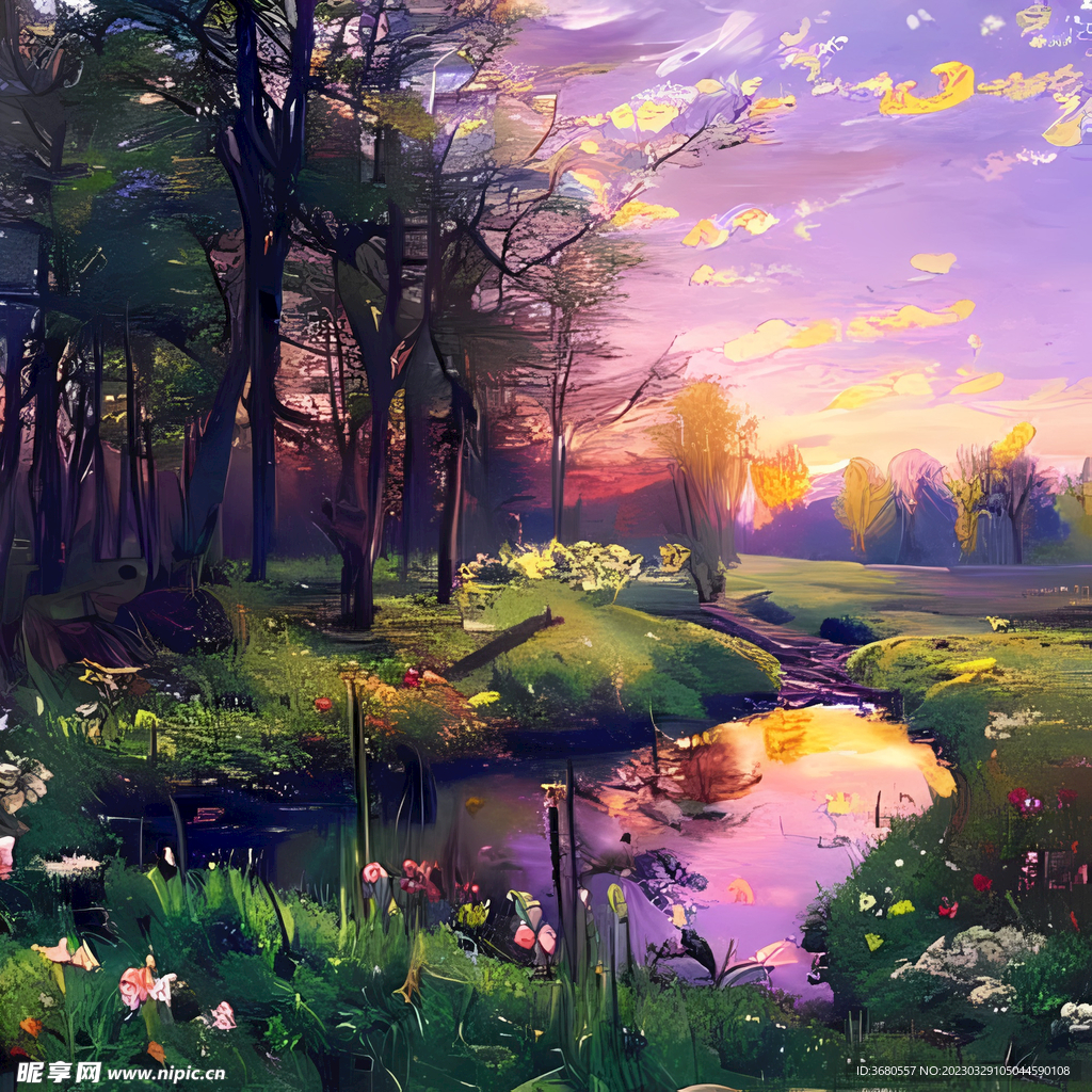 挂画油画森林美景