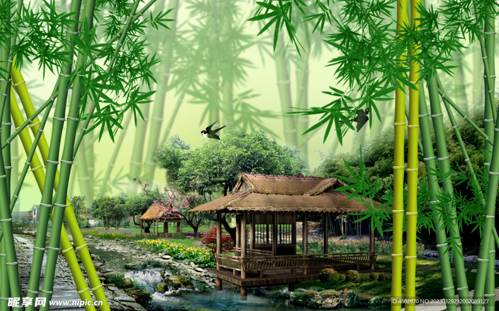 竹林小屋背景素材