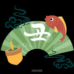 日式卡通鲤鱼扇子