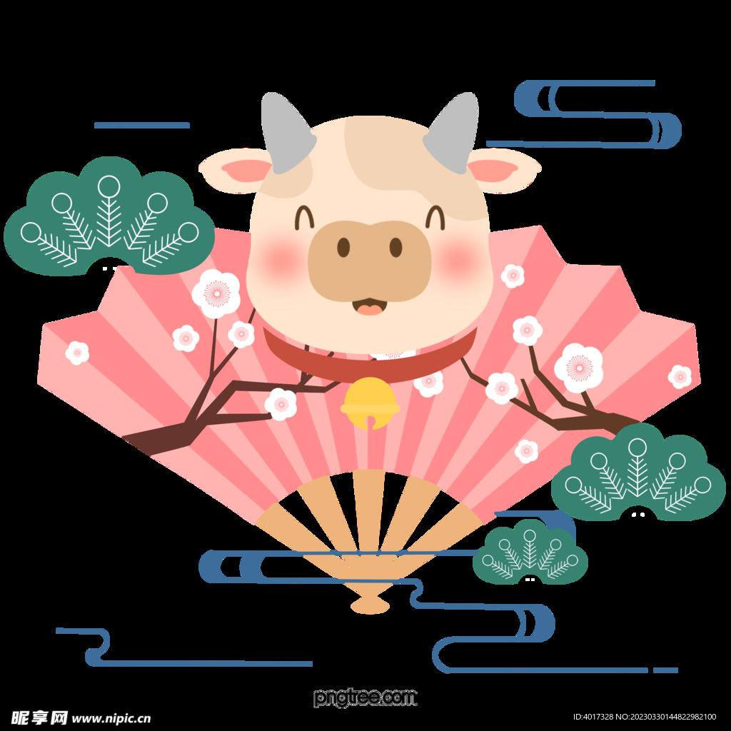 日式卡通牛扇子