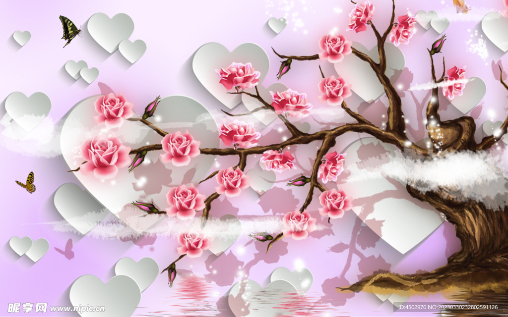 桃花依旧3D背景墙