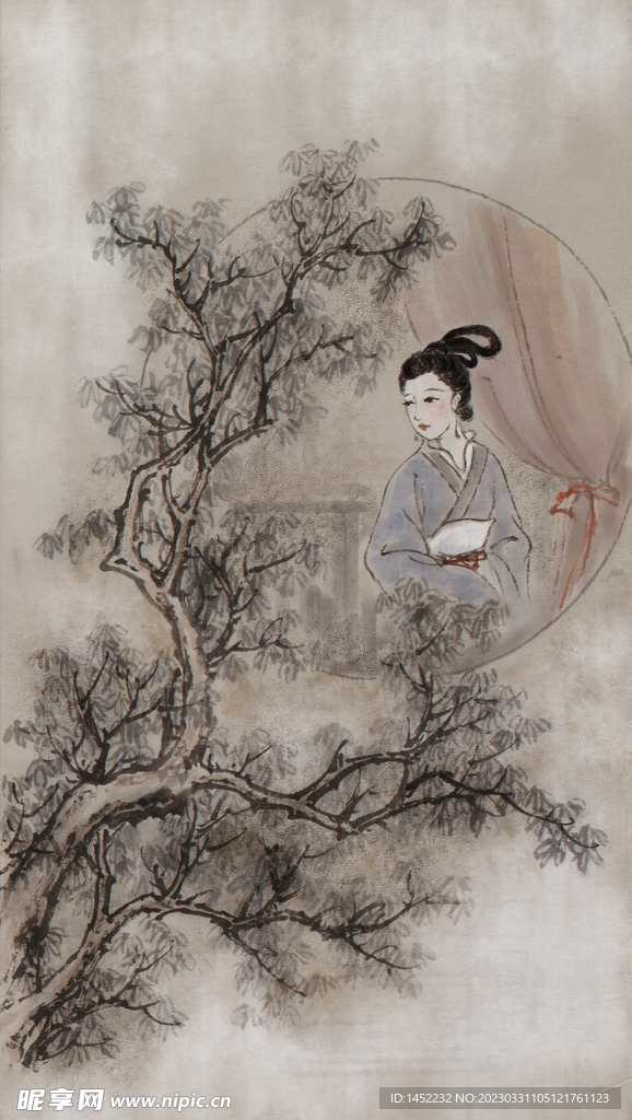 古典水墨美女图