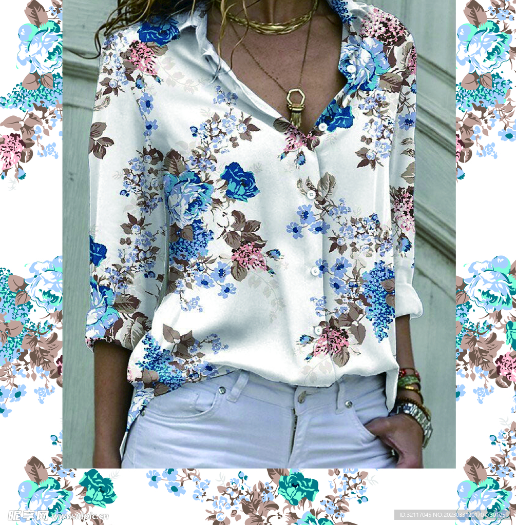 手绘花 大牌 女装 数码印花 