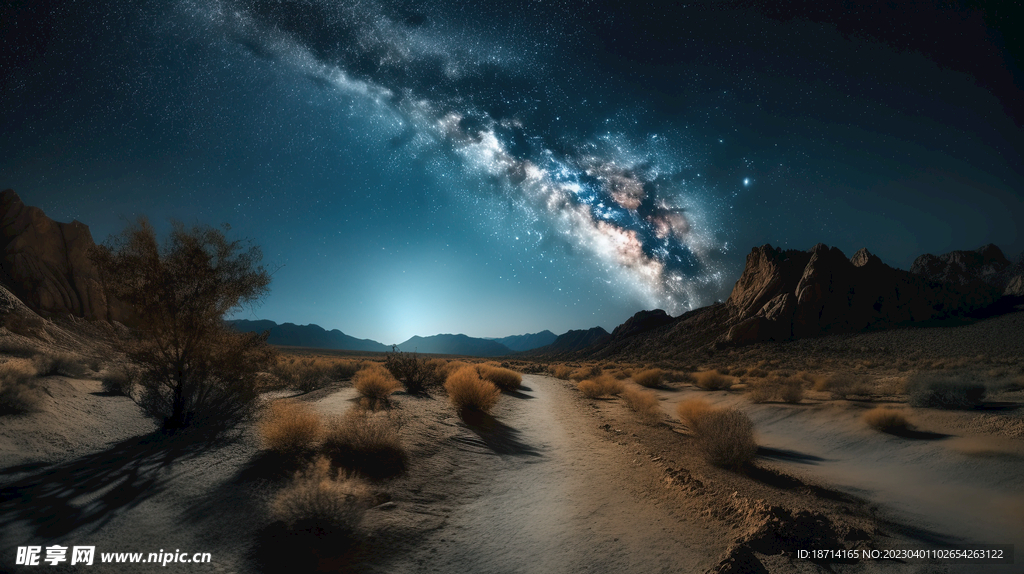 夜幕下的沙漠戈壁