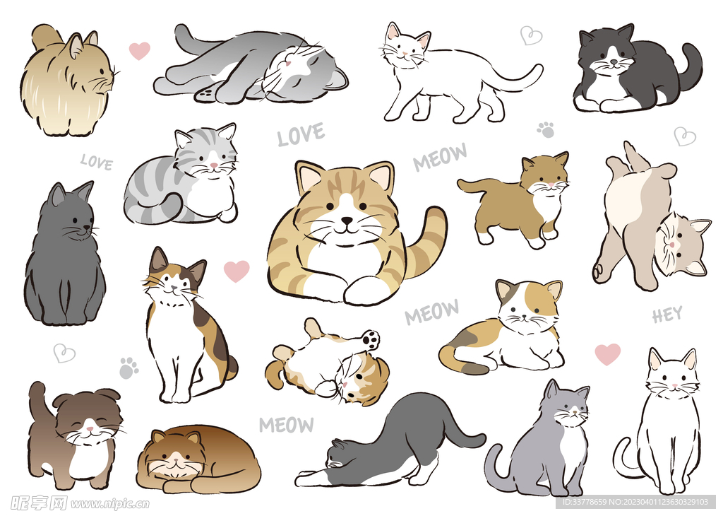 手绘卡通猫矢量